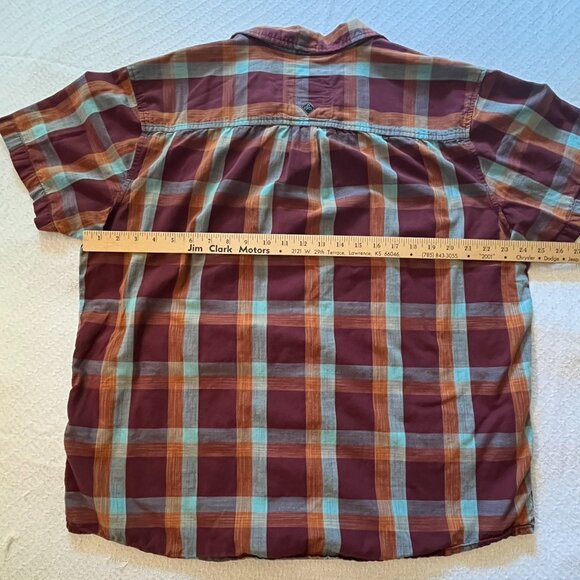 Prana mens Extra Large short sleeve button down shirt plaid orange rust - Picture 4 of 5